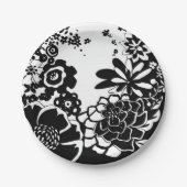 Schwarz-Weiß-Blumengarten Grafisches Muster Pappteller (Vorderseite)