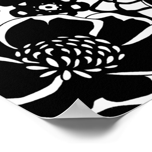 Schwarz-Weiß-Blumengarten Grafisches Muster Poster (Ecke)