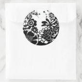 Schwarz-Weiß-Blumengarten Grafisches Muster Runder Aufkleber (Tasche)