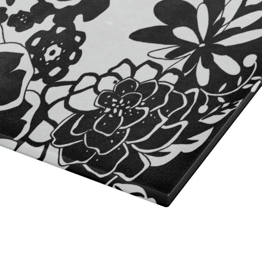 Schwarz-Weiß-Blumengarten Grafisches Muster Schneidebrett (Ecke)