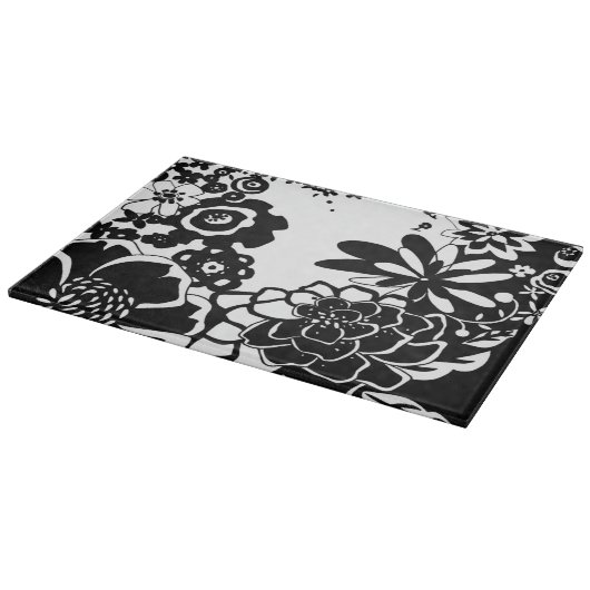 Schwarz-Weiß-Blumengarten Grafisches Muster Schneidebrett (Ecke)