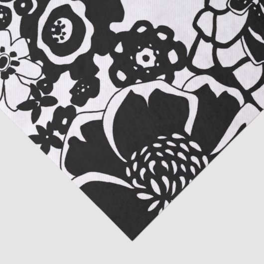 Schwarz-Weiß-Blumengarten Grafisches Muster Seidenpapier (Ausschnitt)