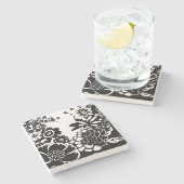 Schwarz-Weiß-Blumengarten Grafisches Muster Steinuntersetzer (Seitenansicht)