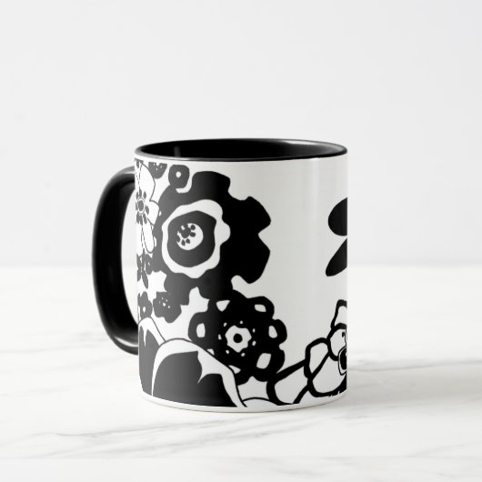 Schwarz-Weiß-Blumengarten Grafisches Muster Tasse (Vorderseite Links)
