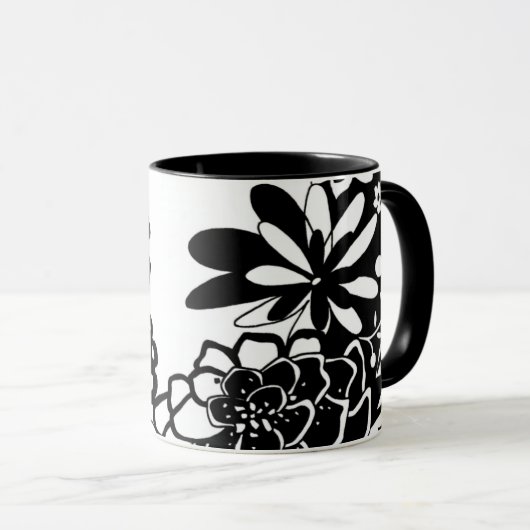 Schwarz-Weiß-Blumengarten Grafisches Muster Tasse (VorderseiteRechts)