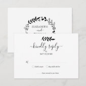 Schwarz-Weiß-Blumengarten Hochzeit RSVP Karte (Vorne/Hinten)
