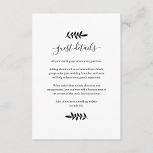 Schwarz-Weiß-Blumengarten Hochzeiten Details Begleitkarte