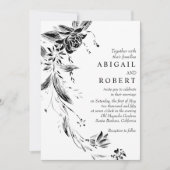 Schwarz-Weiß-Blumengarten QR-Code Hochzeit Einladung (Vorderseite)