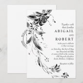 Schwarz-Weiß-Blumengarten QR-Code Hochzeit Einladung (Vorne/Hinten)