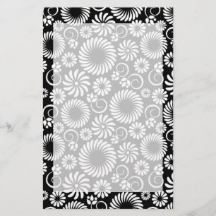 Schwarz-Weiß-Blumengeschirr Briefpapier