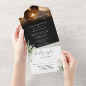 Schwarz-Weiß-Blumengrün Hochzeitsstich-Foto All In One Einladung (Abreißen)