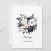 Schwarz-Weiß-Blumenhochzeit Dankeskarte (Vorderseite)