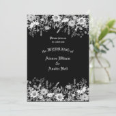 Schwarz-Weiß-Blumenhochzeit Einladung (Stehend Vorderseite)