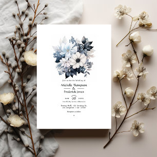 Schwarz-Weiß-Blumenhochzeit Einladung
