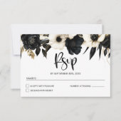 Schwarz-Weiß-Blumenhochzeit RSVP Karte (Vorderseite)