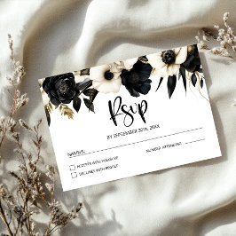 Schwarz-Weiß-Blumenhochzeit RSVP Karte