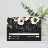 Schwarz-Weiß-Blumenhochzeit RSVP Karte (Stehend Vorderseite)