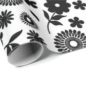 Schwarz-Weiß-Blumenkäse Nahtloses Muster Geschenkpapier (Rolleneckpunkt)
