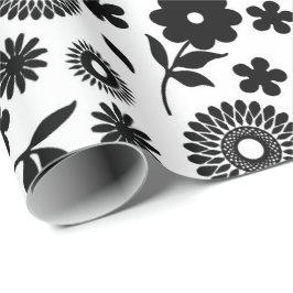 Schwarz-Weiß-Blumenkäse Nahtloses Muster Geschenkpapier