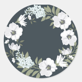 Schwarz-Weiß-Blumenkranz Runder Aufkleber