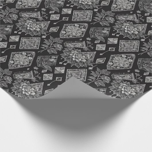 Schwarz-Weiß-Blumenlatte Geschenkpapier (Ecke)