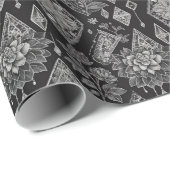 Schwarz-Weiß-Blumenlatte Geschenkpapier (Rolleneckpunkt)