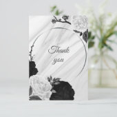 Schwarz-Weiß-Blumenmarmor Dankeskarte (Stehend Vorderseite)
