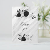 Schwarz-Weiß-Blumenmarmor Dankeskarte (Stehend Vorderseite)