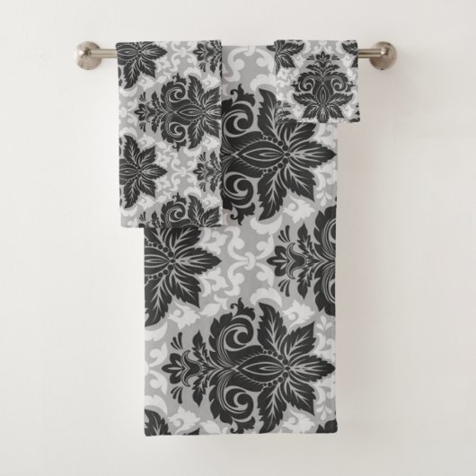 Schwarz-Weiß-Blumenmuster Badhandtuch Set (Insitu)