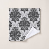Schwarz-Weiß-Blumenmuster Badhandtuch Set (Waschlappen)