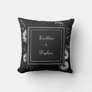 Schwarz-Weiß-Blumenmuster Geometrischer Goldrahmen Kissen