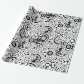 Schwarz-Weiß-Blumenmuster Geschenkpapier (Ungerollt)