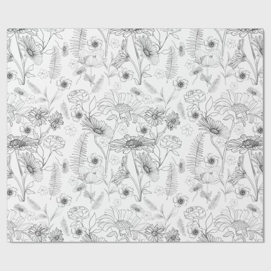 Schwarz-Weiß-Blumenmuster Geschenkpapier (Flach)
