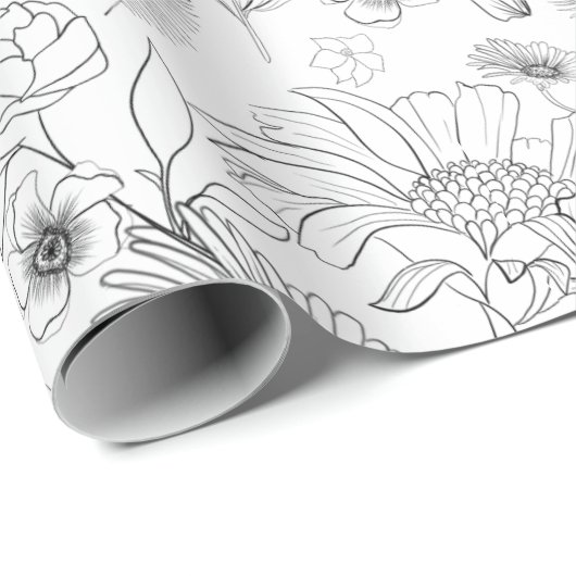 Schwarz-Weiß-Blumenmuster Geschenkpapier (Rolleneckpunkt)