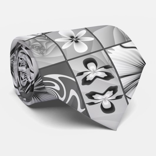 Schwarz-Weiß-Blumenmuster Krawatte (Gerollt)
