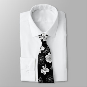 Schwarz-Weiß-Blumenmuster Krawatte