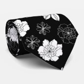 Schwarz-Weiß-Blumenmuster Krawatte (Gerollt)