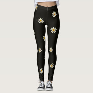 Schwarz-Weiß-Blumenmuster Leggings