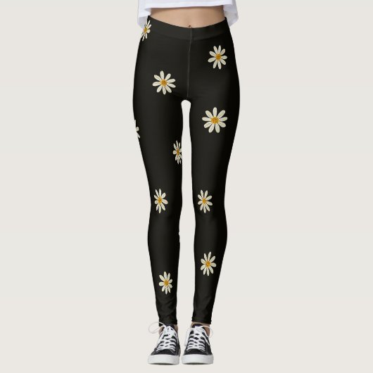 Schwarz-Weiß-Blumenmuster  Leggings (Vorderseite)