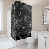 Schwarz-Weiß-Blumenmuster Minimalistisch Duschvorhang (Beispiel)
