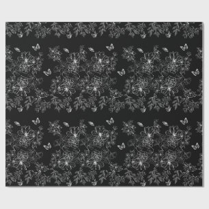 Schwarz-Weiß-Blumenmuster Minimalistisch Geschenkpapier