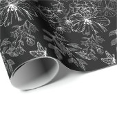 Schwarz-Weiß-Blumenmuster Minimalistisch Geschenkpapier (Rolleneckpunkt)