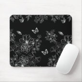 Schwarz-Weiß-Blumenmuster Minimalistisch Mousepad (Mit Mouse)