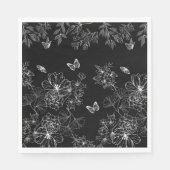 Schwarz-Weiß-Blumenmuster Minimalistisch Serviette (Vorderseite)