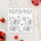 Schwarz-Weiß-Blumenmuster Minimalistisch Serviette (Beispiel)