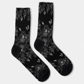 Schwarz-Weiß-Blumenmuster Minimalistisch Socken (Rechts)