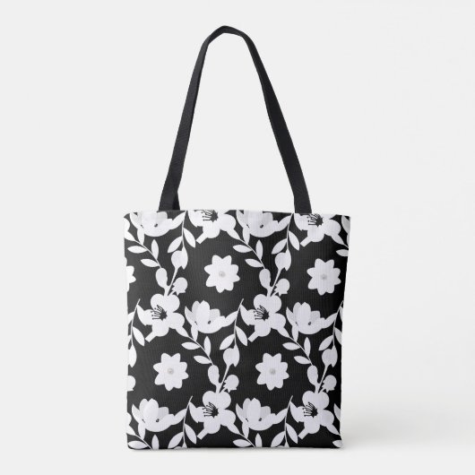 Schwarz-Weiß-Blumenmuster mit Perlen Tasche (Rückseite)