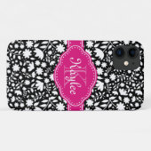 Schwarz-Weiß-Blumenmuster Pink-Monogramm Case-Mate iPhone Hülle (Rückseite (Horizontal))