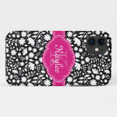 Schwarz-Weiß-Blumenmuster Pink-Monogramm Case-Mate iPhone Hülle (Rückseite (Horizontal))
