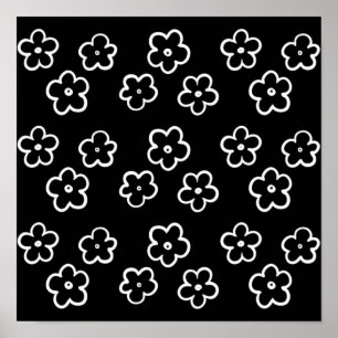 Schwarz-weiss Blumenmuster Poster